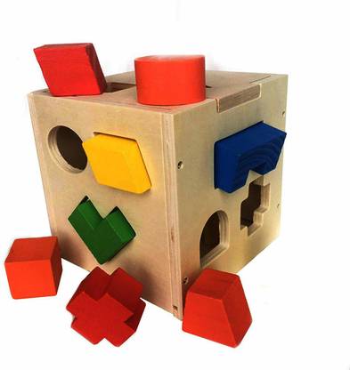 Vibgyor Products Wooden 15 Holes Square Box and Blocks Sorter Puzzle