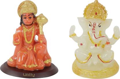 VOILA Ganesh & Hanuman Idol Combo of 2 for Car Dashboard Decorative Showpiece  -  4 cm