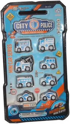 SKYZAL City Police Series Mini Car Set of 8 Pc (Size 4.5 cm)