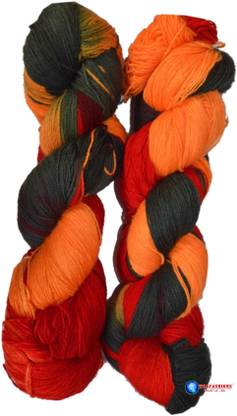 WOAFASHIONS Acrylic Hand Knitting Yarn (Orange Dark-Grey) (Hanks-170gms)
