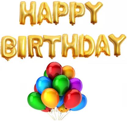 FANEX Solid Happy Birthday Letter Foil Balloon + 25 Metallic Balloons Multicolor Balloon