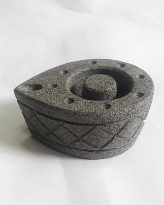 KushalStone Traditional Decorative Diya in Solid Basalt Stone Size 4 inches Grey Color Stoneware Table Diya