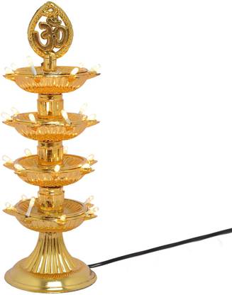 ESP 4 Layer Electric Gold LED Diya Deepak Light For Diwali Temple Decorative Lamp (24 cm, Gold) Plastic Table Diya
