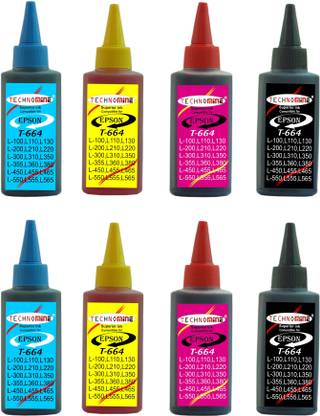 Technomine T664 Ink Black + Tri Color Combo Pack Ink Bottle
