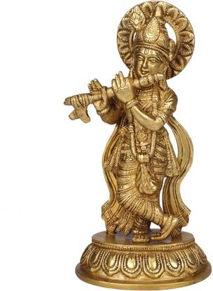 vrindavan shopi Krishna Bhagwan Murti Idol in Beautiful Pedestal Home Decor 1100gms Decorative Showpiece  -  15 cm