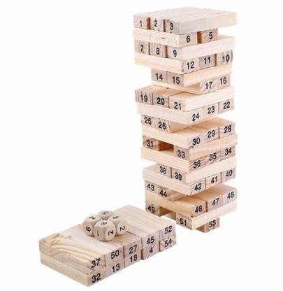 VW 51 Wooden Building Blocks with 3 Wooden dice Jenga Learning Game