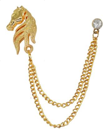 Sullery Gold Tone Metal Rhinestone Fantasy Horse Head Hanging chain Label pin Brooch
