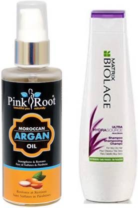 PINKROOT Moroccan Argan Oil With Matirk Biolage Ultra Hydra Source Shampoo