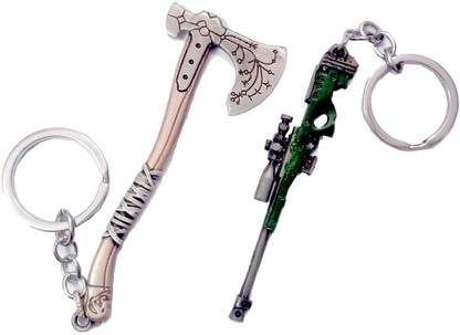 MASHKI 2 Pcs Thor Broken Axe & PUBG Gun Key Chain