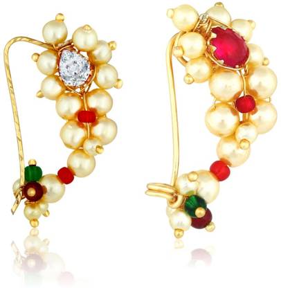 MEENAZ Cubic Zirconia, Pearl Gold-plated Plated Copper, Brass Nose Ring