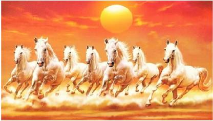 7 Running Horses Fineprint Wall Sticker Poster Without Frame (24 X 48 Inches) Fine Art Print
