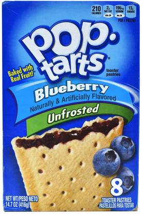 Pop Tarts Toaster Pastries, Blueberry Unfrosted, 8 pack - 416g Box