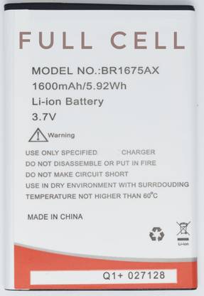 FULL CELL Mobile Battery For  Intex Aqua Q1+ Plus ( BR1675AX )
