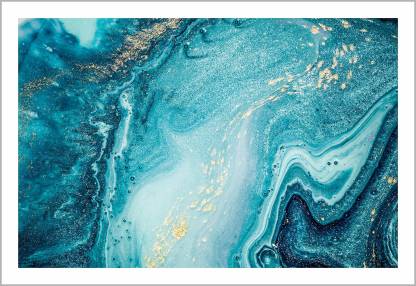 Mera wala print -Modern : (Abstract Ocean in Blue Paint with Gold Powder) Digital Canvas Print | Environment Friendly & Odorless Canvas Print (Unramed) Canvas 25 inch x 35 inch Painting
