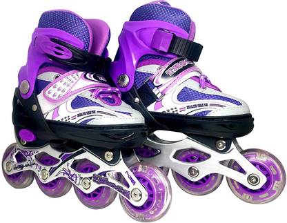 Optimus Adjustable Inline Roller Skates-PU Wheel Aluminium-Alloy LED Light With Brake In-line Skates - Size 34-39 Euro