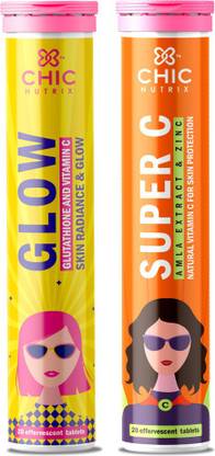 Chicnutrix Glow + Super C - 20 x 1 effervescent tablets each for Glowing and Clear Skin