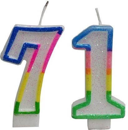 De-Ultimate Two Digit ( Number 71 ) Rainbow Border Glitter Candle Candle