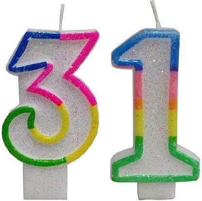 Stylewell Two Digit ( Number 31 ) Rainbow Border Glitter Candle for Birthday Candle