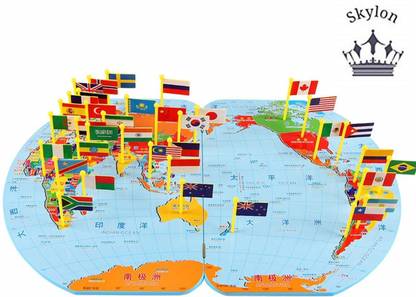 Skylon Wooden Map of The World with National Flag Learning Toy