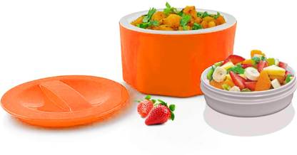 Hello PLast Apple Insulated Lunch Box Steel With Salad Dabbi Orange 1 Containers Lunch Box