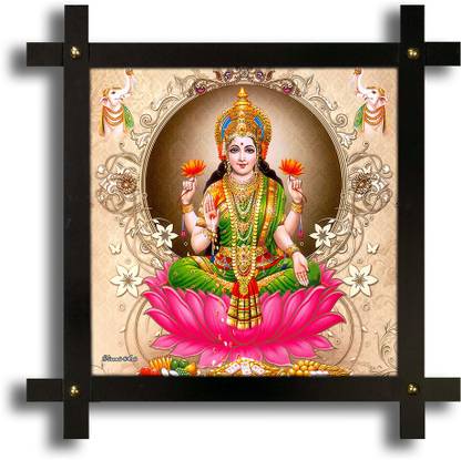 Poster N Frames Cross Wooden Frame Hand-Crafted with photo of Laxmi Digital Reprint 16.5 inch x 16.5 inch Painting