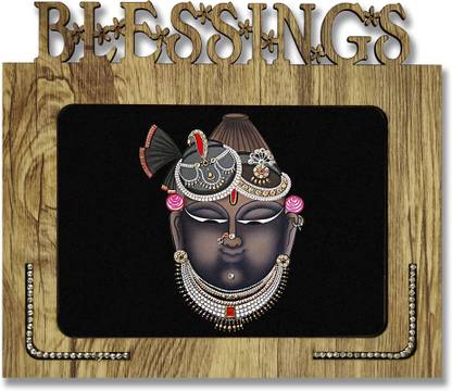 Poster N Frames Poster N frames Decorative Blessings Hand Crafted Wooden table with photo of Shrinathji Temple Nathdwara size of photo frame 5x7 Digital Reprint 7.75 inch x 9 inch Painting
