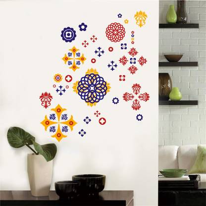 Decal O Decal 90 cm ' Rangoli Graffti Pattern Art' Wall Stickers (PVC Vinyl,Multicolour) Self Adhesive Sticker