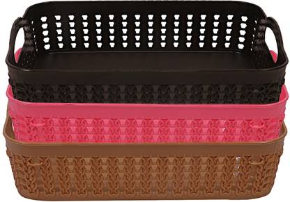 KUBER INDUSTRIES Plastic Plastic 3 Pieces Multipurpose Storage Basket Set (Multi) Storage Basket
