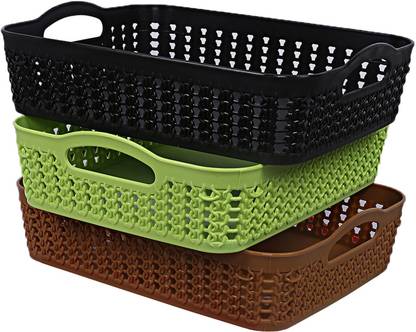 KUBER INDUSTRIES Plastic Plastic 3 Pieces Multipurpose Storage Basket Set (Multi) Storage Basket