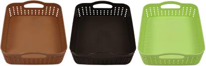 कुबेर इंडस्ट्रीज़ Plastic 3 Pieces Multipurpose Storage Basket Set (Multi) स्टोरेज बास्केट