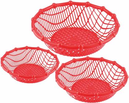 Sukhson India Round Kitchen Fruit and Vegetable Baskets for Storage Set of 3, Plastic Fruit & Vegetable Basket