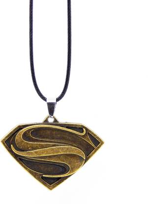FRESH VIBES Stylish Long Leather Superman Locket Pendant Necklace for Men Leather Pendant