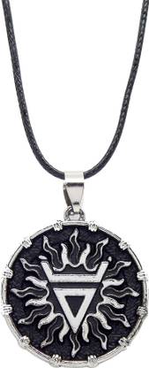 फ्रेशवाइब Stylish Leather Rope Silver Sun Locket Pendant Necklace for Men लेदर पेंडेंट