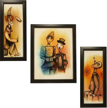 इंडियानारा 3 PC SET OF MODERN ART PAINTING (1154) WITHOUT GLASS डिजिटल रीप्रिंट 13 inch x 6 inch पेंटिंग