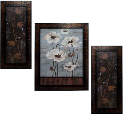 Indianara 3 PC SET OF FLORAL PAINTINGS WITHOUT GLASS (1086) 5.2 X 12.5, 9.5 X 12.5, 5.2 X 12.5 INCH Digital Reprint 12.5 inch x 9.8 inch Painting