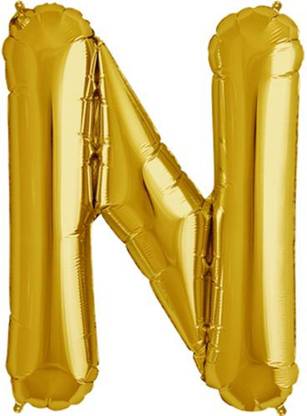 FUNCART Solid 17" foil balloon letter "N" of alphabets - Golden Balloon