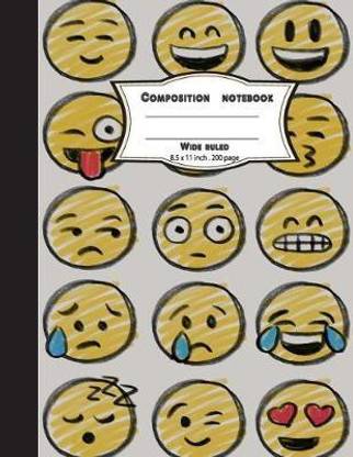 Composition notebook wide ruled 8.5 x 11 inch 200 page, Drawing emoji face