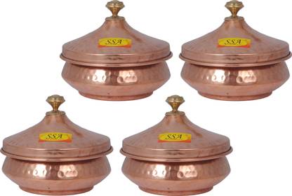 Shivshakti Arts Steel Copper Mughlai Hammered Handi Volume-350 ml With Lid Cookware Set