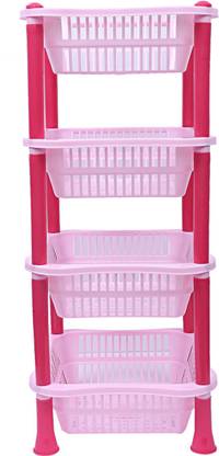 KUBER INDUSTRIES Fruits/Vegetables Kitchen Rack Plastic Plastic 4 Layer Multi-purpose Kitchen Storage Basket Rack (Pink)-CTKTC13272