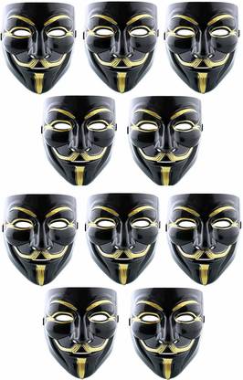 PartyballoonsHK Mask Anonymous Guy Fawkes, White (Pack of 10, Black) Party Mask