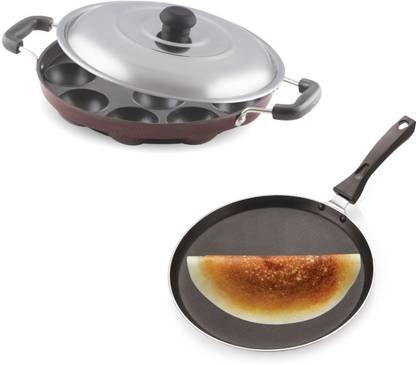 iVBOX Non-Stick 12 Cavity Appam Patra & Dosa Tawa 25.5cm पनिअरक्कल सेट ढक्कन के साथ