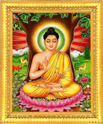 BCOMFORT Lord Gautam Budh golden and silver zari work Religious Frame