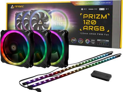Antec Prizm 120 ARGB 120mm RGB Case Fan Radiator - 3 Pack and 2 RGB Strips Cooling Fan Cabinet Cooler
