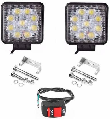 AUTOGARH 9 Led Square Shape Fog Light 4 Inch Driving Headlights Lamp with Switch Set of 2 Fog Lamp Car LED (12 V, 55 W)