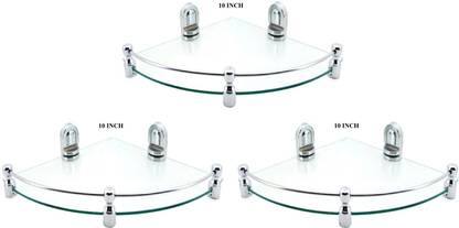 Sparkraze Pack of 3 High Quality Plastic Small Brackets Round 10"X10" Corner Glass, Plastic Wall Shelf