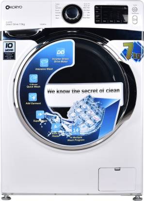 KORYO 7 kg Fully Automatic Front Load Washing Machine with In-built Heater White