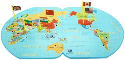 IndusBay Foldable Wooden World Map Geography Games Educational Puzzle