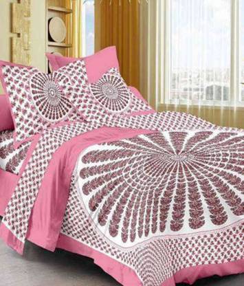 E-Wish Box 144 TC Cotton Queen Geometric Flat Bedsheet