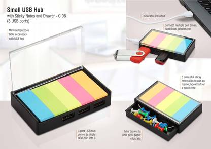 stupefying 3 Compartments Plastic Sticky Notes and Drawer & USB HUB