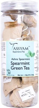 Tassyam Ashna Spearmint | 10 Natural Teabags Mint Green Tea Bags Plastic Bottle